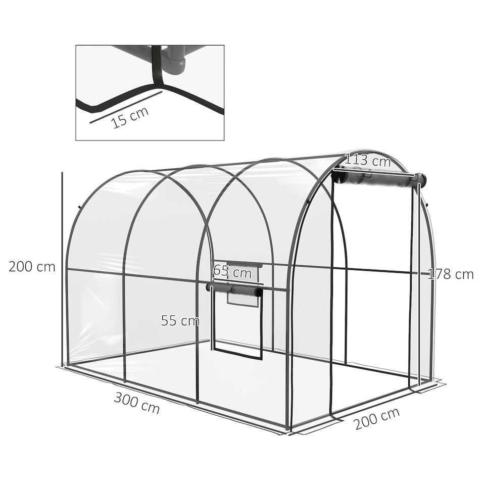 image 1 of Outsunny 3 x 2 x 2m Polytunnel Greenhouse with Door, Windows, Steel Frame