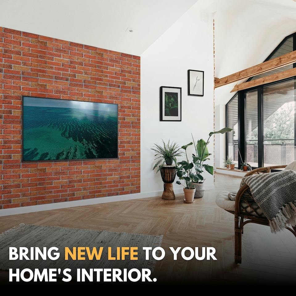 image 1 of NOVECRAFTO 3D Vintage Rustic Wall Panels – 6 PVC Sheets, Covers 2.76 sqm (29.76 sq ft), 96x48cm Each – Decorative Brick Effect Cladding in Rustic Style