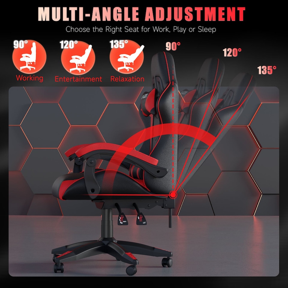 image 1 of Rattantree Reclining PU Leather Gaming Chair With Lumbar Support