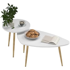 HOMCOM Coffee Table Set of 2 Nesting End Side Tables White