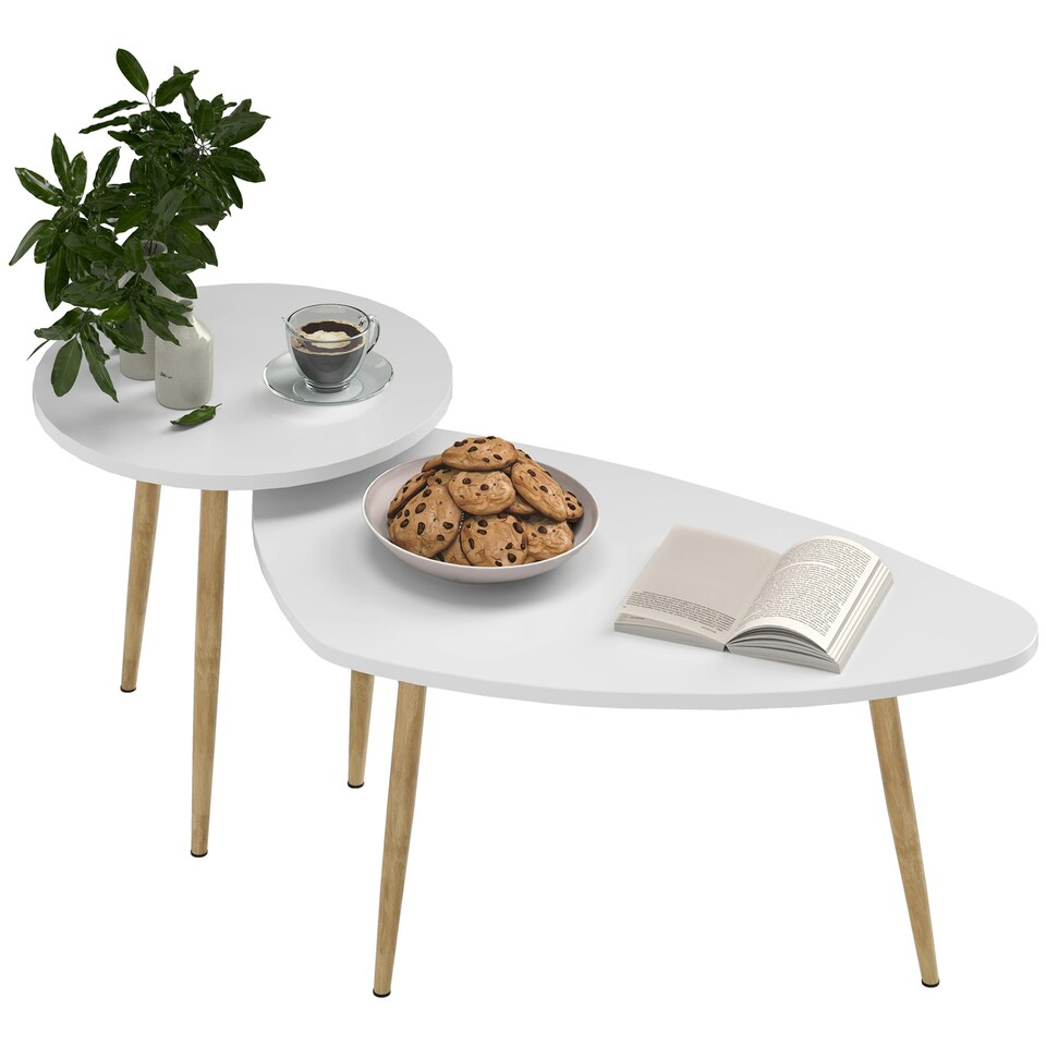 image 1 of HOMCOM Coffee Table Set of 2 Nesting End Side Tables White