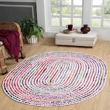 CARNIVAL Oval White Cotton Rug with Multi Colour Fabric (CARNIVAL60X180V) Multi