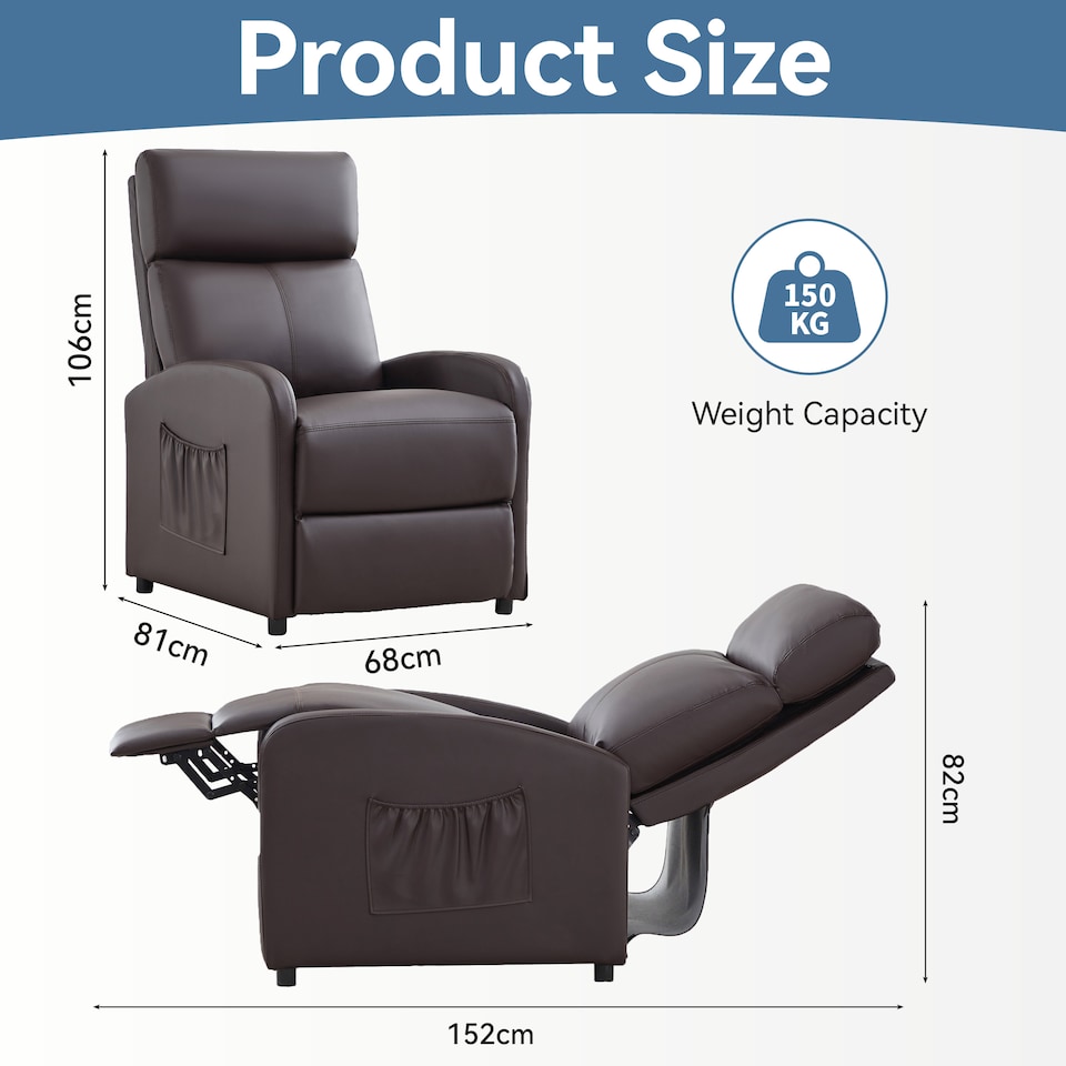 image 1 of MCC Direct Push Back Chair Faux Leather Reclining Pushback Armchair Sofa