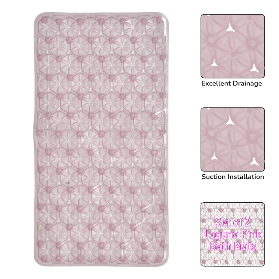 image 1 of Laguna Anti Slip Pink PVC Bath Mat 68cm x 37cm - 2 Set | Pink | Pink | 2