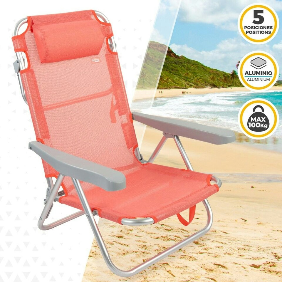 image 1 of Folding Chair with Headrest Aktive Flamingo Coral 48 x 84 x 46 cm (2 Units) N/A