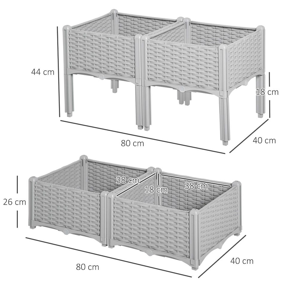 image 1 of Outsunny 4-pieces Elevated Flower Bed Vegetable Herb Planter Plastic, Grey