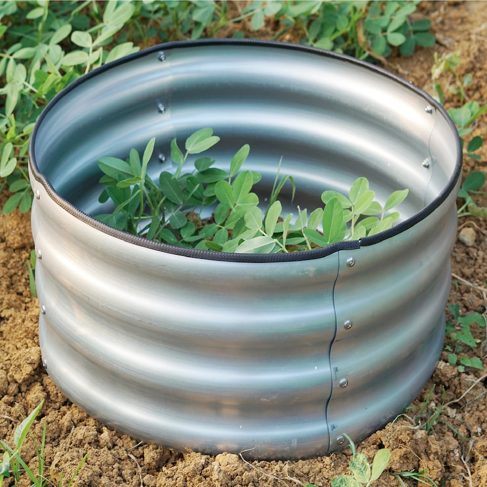 image 1 of Gr8 Garden Outdoor Raised Bed Planter Round Galvanised Steel Flower Trough 60 x 30cm