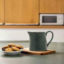 Interiors By Premier Ceramic Milk Jug,Dark Green Milk Dispenser With Embossed Botanical Detailing,Milk Holder With Tapered Base