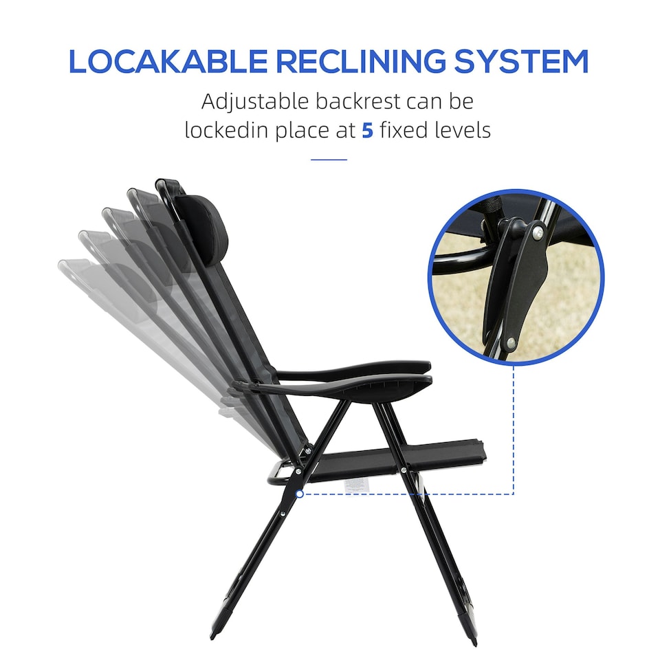 image 1 of Outsunny Set of 2 Metal Portable Folding Recliner with Adjustable Black