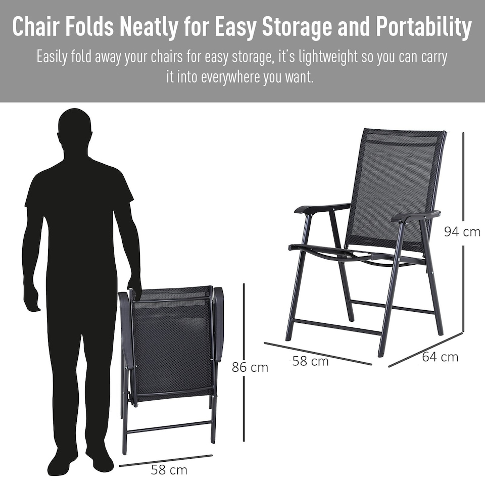 image 1 of Outsunny 2-PCS Garden Armchairs Outdoor Patio Folding Modern Furniture Black