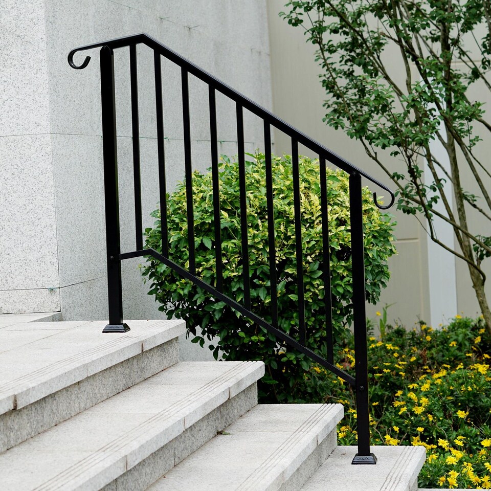 image 1 of Gr8 Garden Outdoor Black Steel Handrail 3 Steps Garden Stairs Safety Grab Bannister Rail