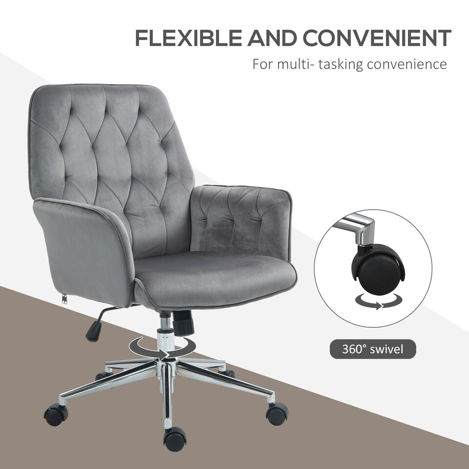 image 1 of Vinsetto Swivel Computer Chair with Arms, Modern Style Tufted, Dark Grey