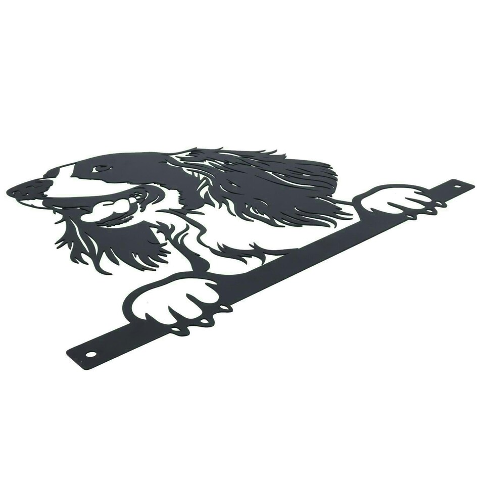 image 1 of Black Metal Peeking Spaniel Silhouette with Fixing Plate Garden Ornament Gift