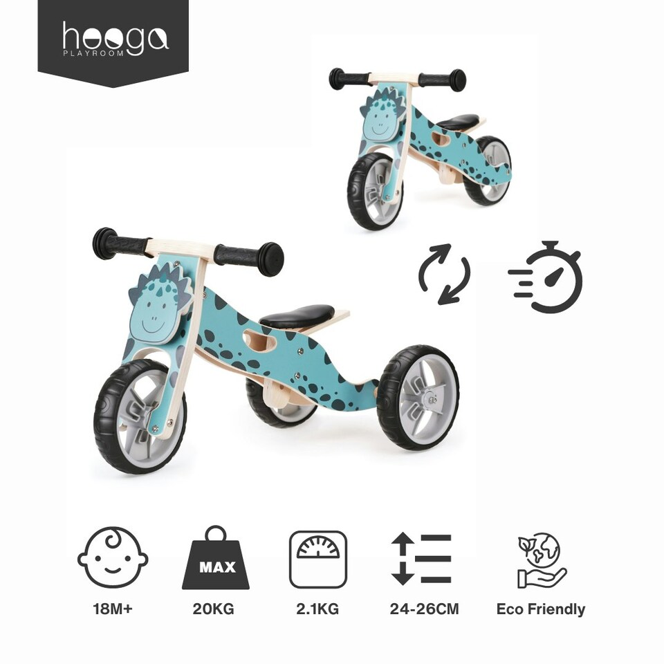 image 1 of Hooga 2-in-1 Balance Bike - Wooden Trike for Kids Blue