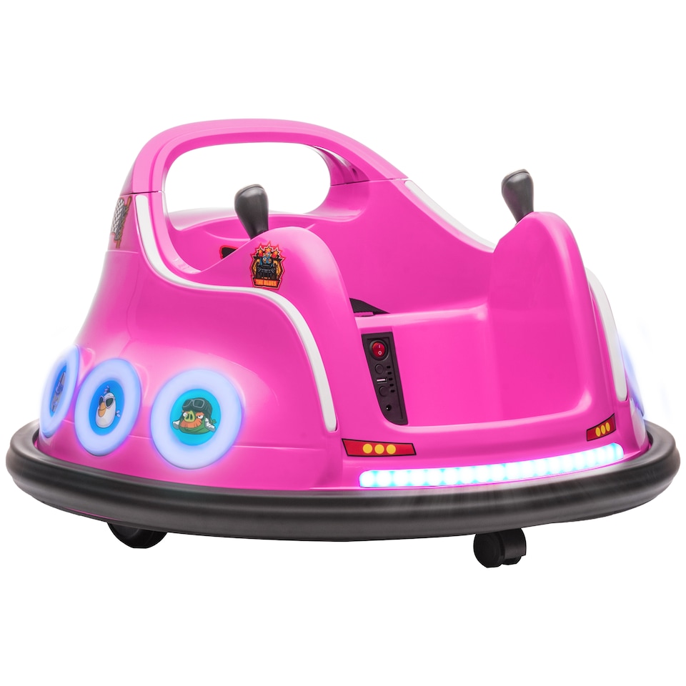 image 1 of AIYAPLAY 12V Kids Bumper Car, Angry Bird Licensed 360 degrees Children Electric Waltzer Car with Joysticks, Remote Control, Music USB LED Lights, for 3-5 Years Old, Pink