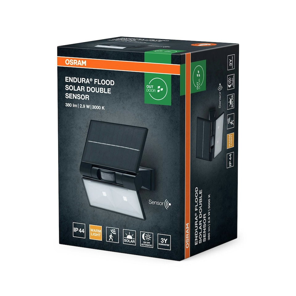 image 1 of OSRAM ENDURA Solar Outdoor Floodlights With Dual Sensor Black