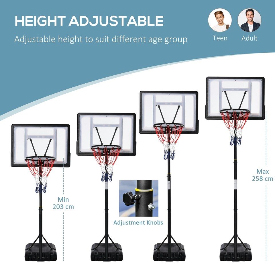 image 1 of HOMCOM  1.55-2.1m Basketball Hoop and Stand w/ Fillable Base, Wheels - Black