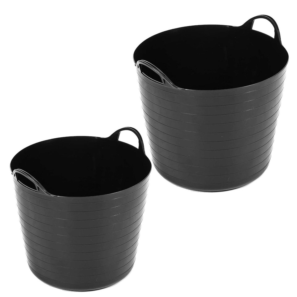 image 1 of 2 x 40L Flexible Black Strong Plastic Tubs Ideal For Storage, Home & DIY Use