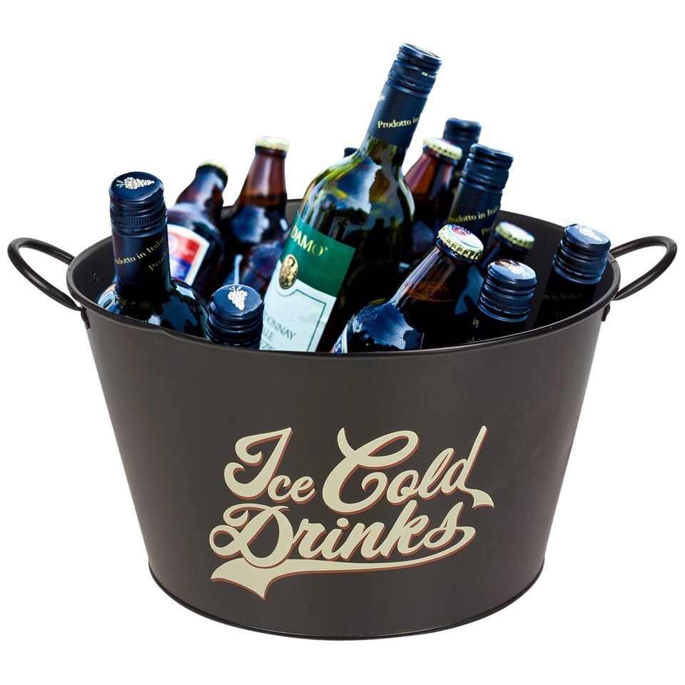 image 1 of Large Black Metal Champagne, Wine, Beer, Drinks Bucket with Design & Handles