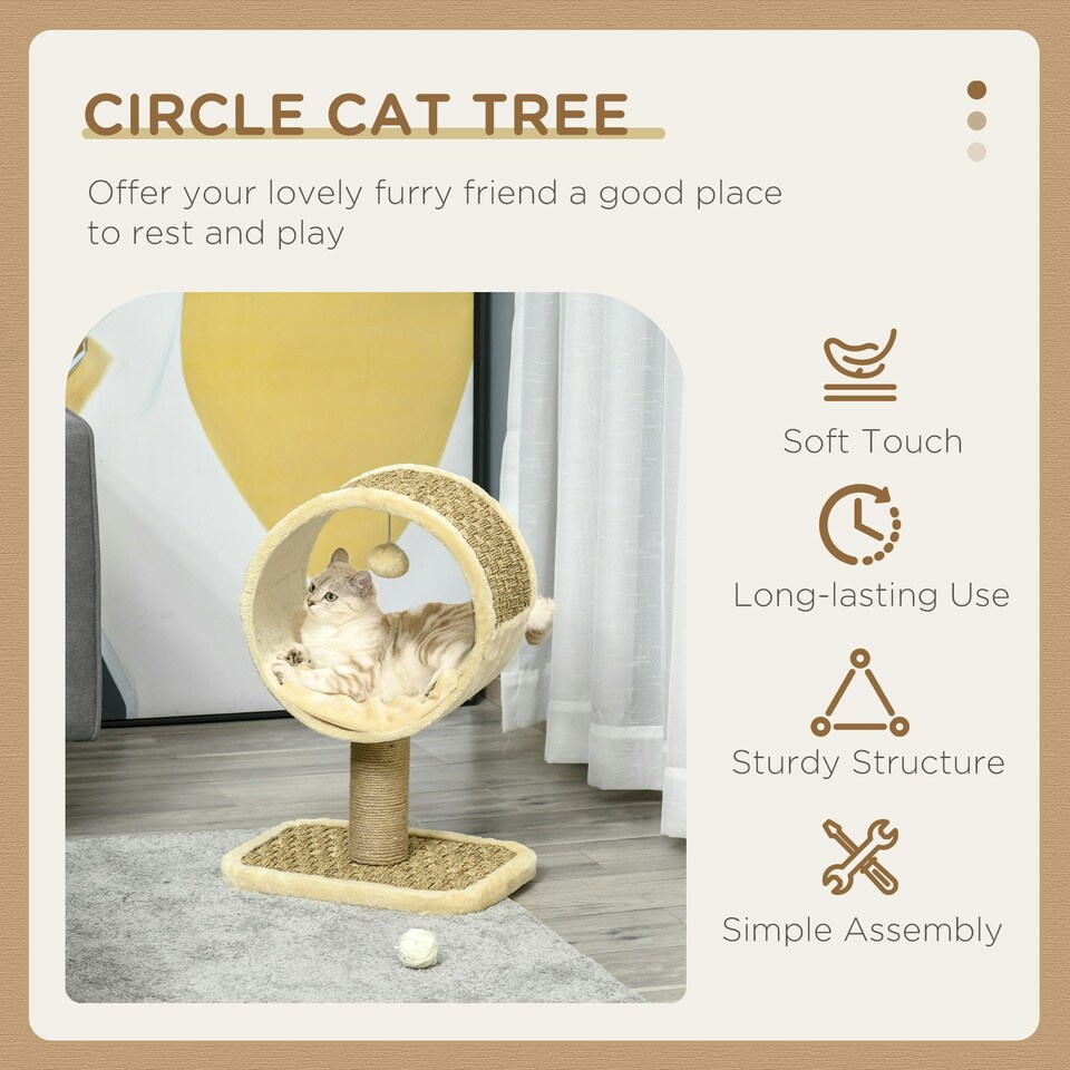 image 1 of PawHut 56cm Cat Tree for Small Cat with Scratching Post Tunnel Cushion Beige