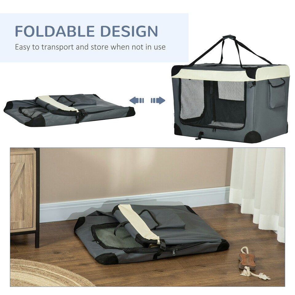 image 1 of PawHut 81cm Foldable Pet Carrier Bag Soft Travel Dog Crate for Medium Dogs Grey