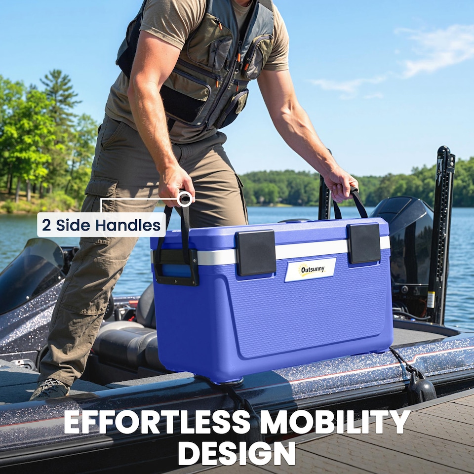 image 1 of Outsunny 42.6L Insulated Cool Box, Portable Ice Cooler with Handle | Blue | Dark Blue | 66.6 x 38.5 x 40 cm