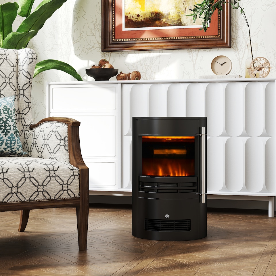 image 1 of HOMCOM Fireplace Electric Heater Stove w/ Thermostat Control Black Freestanding | Black