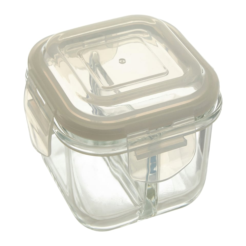 image 1 of Interiors by Premier 2-Section Square Glass Container with Lid – 520ml, Borosilicate Glass with Airtight Silicone Seal