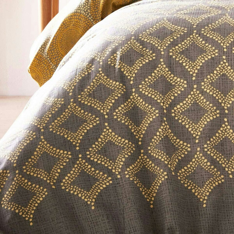 image 1 of Portfolio Home Joel Geometric Soft Easy Care Bed Linen Bedding Duvet Cover Quilt Set With Pillow Case Yellow | Double