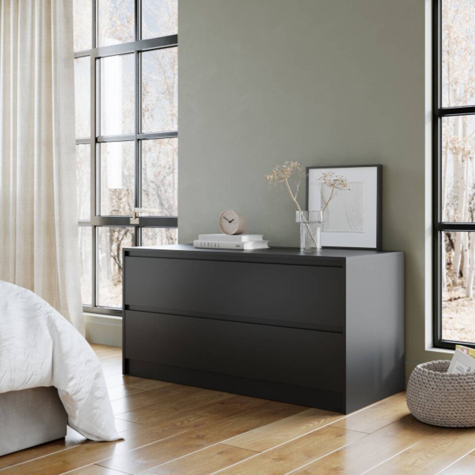 image 1 of URBNLIVING 4 Drawer Wide Chest Of Drawers Bedroom Storage Unit | Multi | Black Carcass + Black Drawers