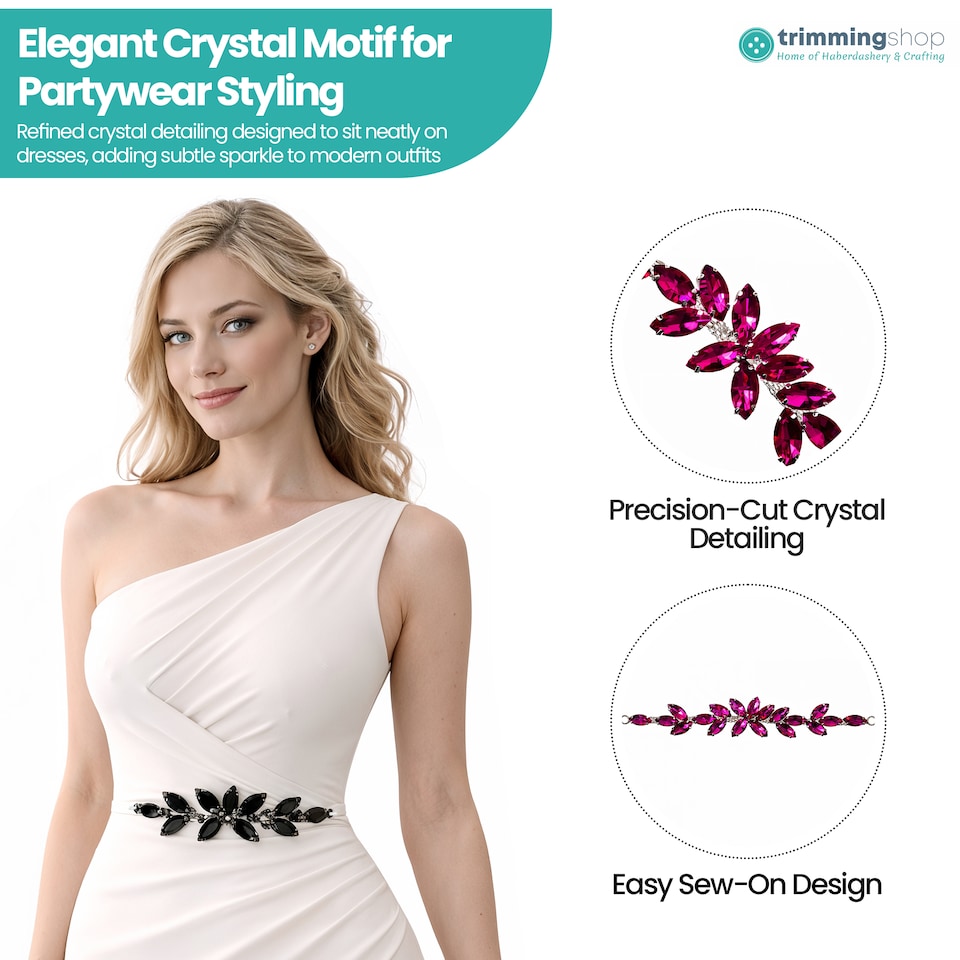 image 1 of 16 x 2.5cm Crystal Rhinestone Diamante Sew-On Motif Applique Patch