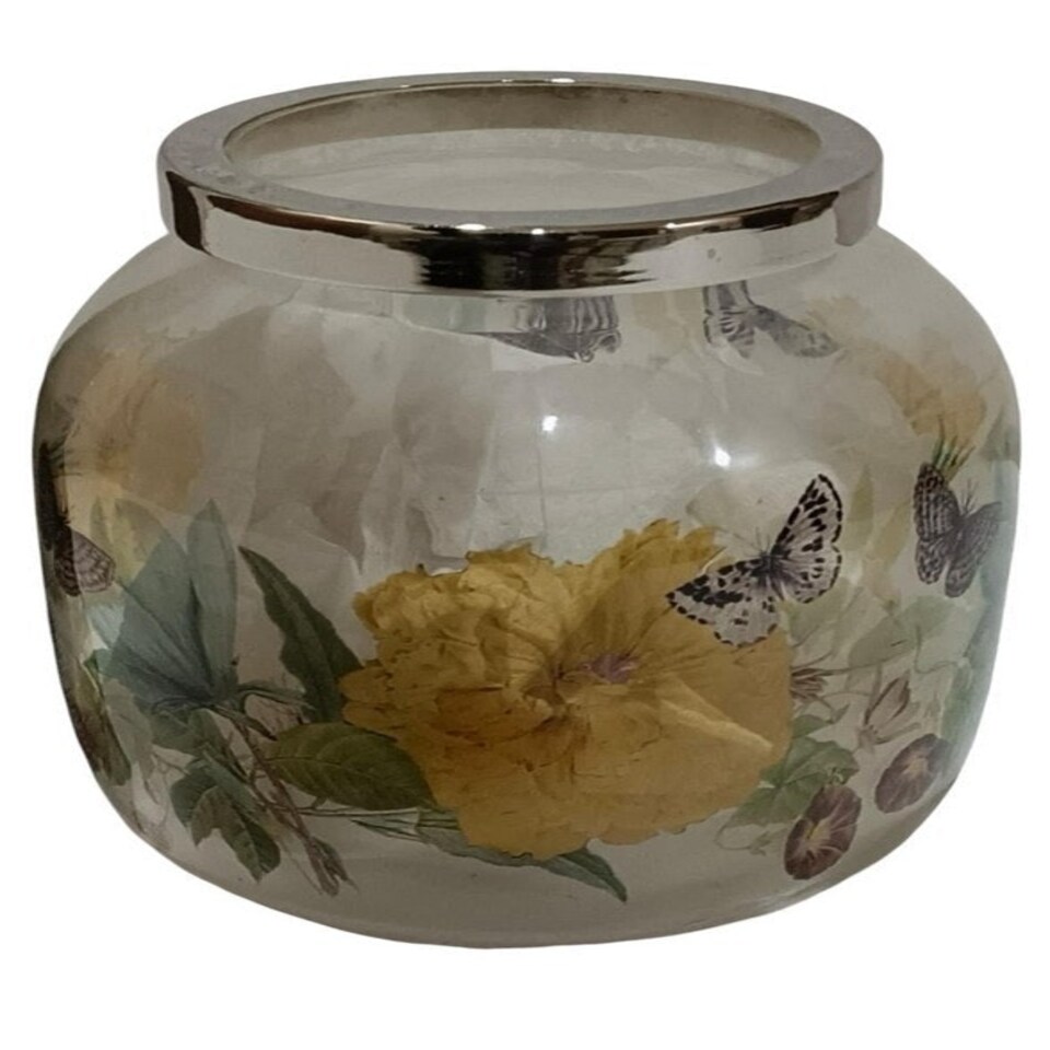 image 1 of Flower Vase with Metal Rim - Glass - L7 x W7 x H13 cm Grey