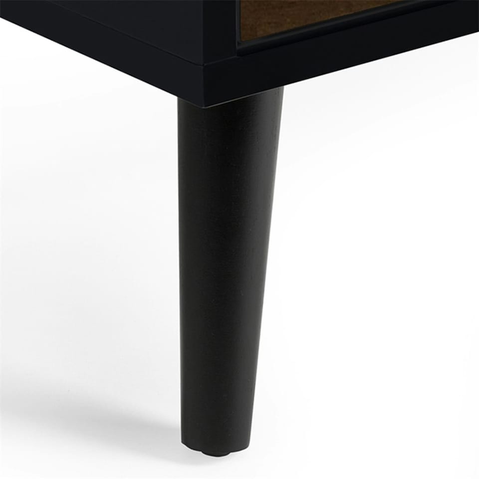 image 1 of Walnut Oak and Matt Black Narrow Chest of Drawers (5 Drawers)