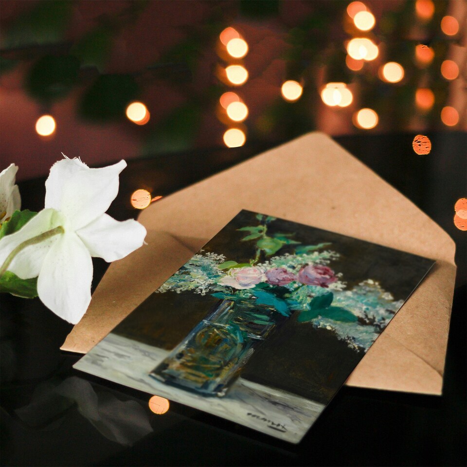 image 1 of Edouard Manet Art Card Vase of White Lilacs and Roses