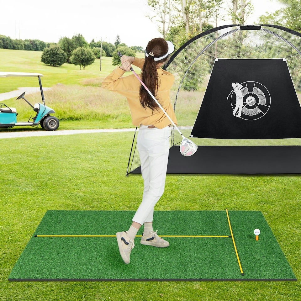 image 1 of COSTWAY 3-In-1 Premium Golf Practice Turf 27mm Golf Hitting Mat