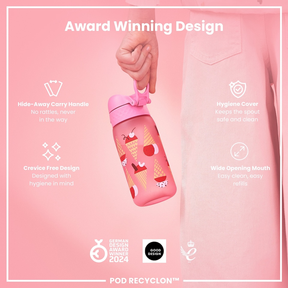 image 1 of Leak Proof Kids Water Bottle, BPA Free, 350ml (12oz) | Pink | Ice Cream | One Size