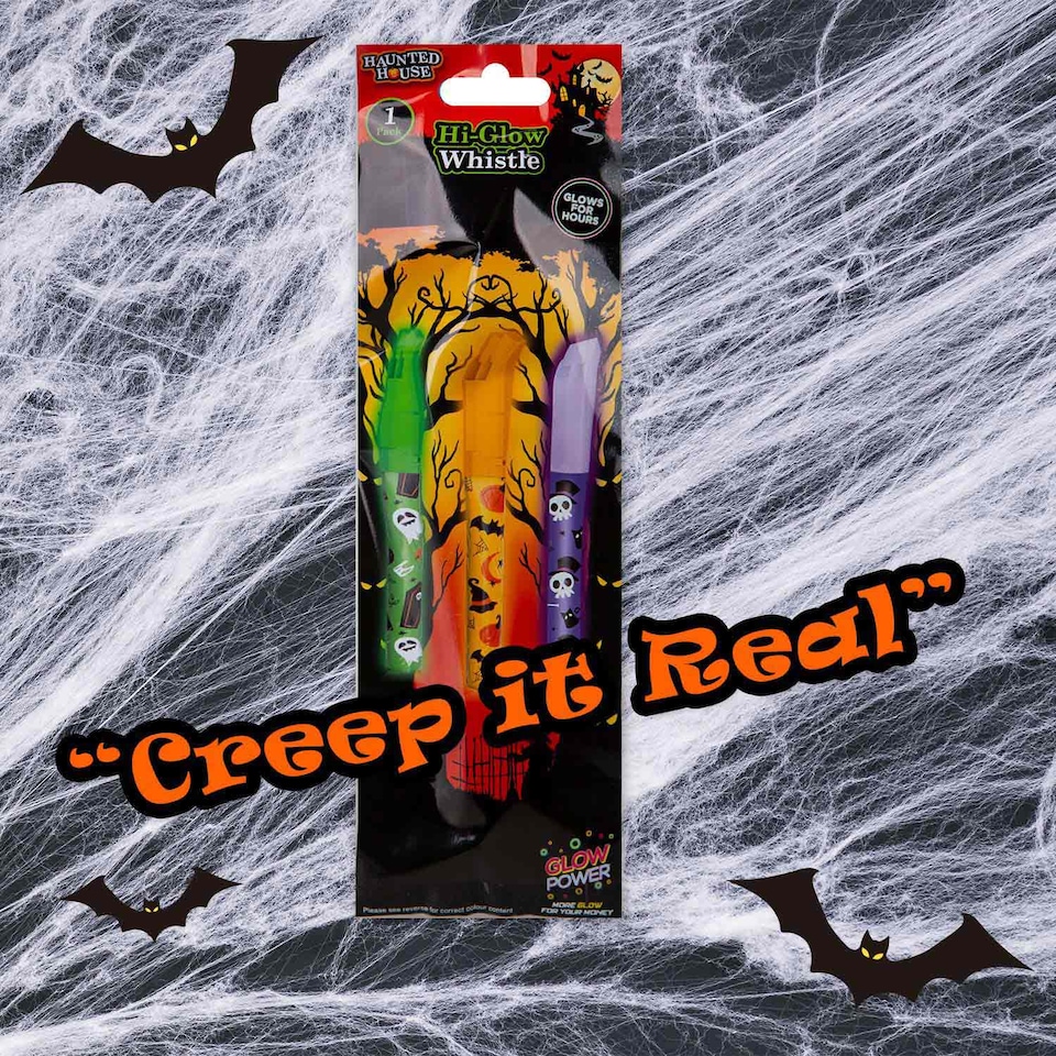 image 1 of PMS Halloween Glow Whistle with Lanyard, 1-Piece Mystery Bag, Orange