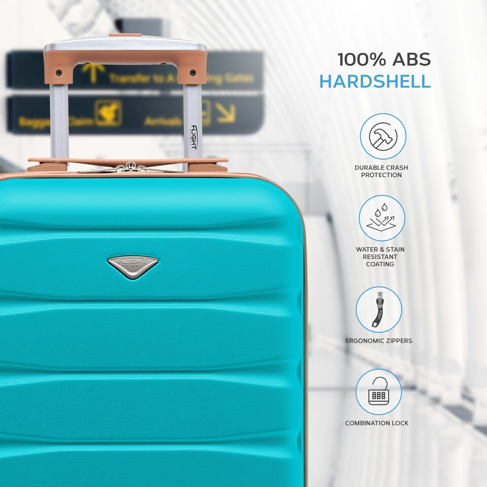 image 1 of 55x35x20cm Carry On Cabin Hard Shell Suitcase - 100+ Airlines Approved Including EasyJet (Paid), British Airways, Ryanair (Priority), TUI Blue | Aqua/Tan | Cabin Bag