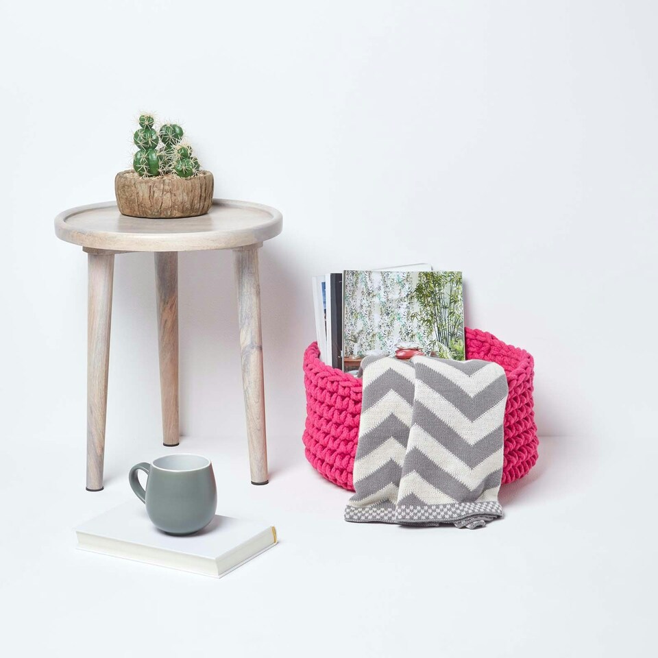 image 1 of Homescapes Hot Pink Cotton Knitted Round Storage Basket - 37 x 21 cm Pink | M