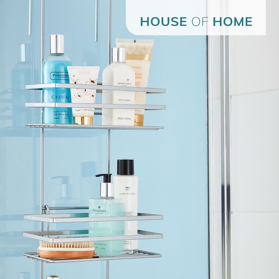 image 1 of House of Home Shower Caddy 3 Tier Bathroom Storage Organiser Over The Door Silver | Silver