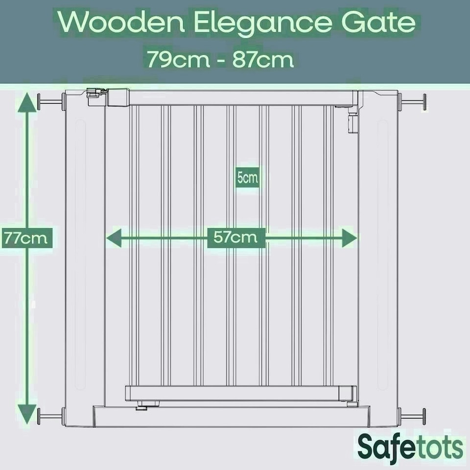 image 1 of Safetots Wooden Elegance Gate, White, 79cm - 87cm, Pressure Fit Safety Gate, 57cm Extra Wide Doorway, Easy Installation