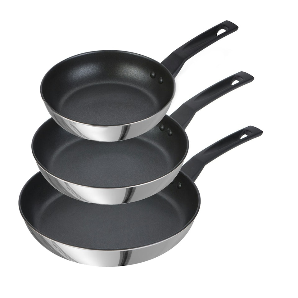 image 1 of Prestige 9 X Tougher Stainless Steel Frying Pan Triple Pack