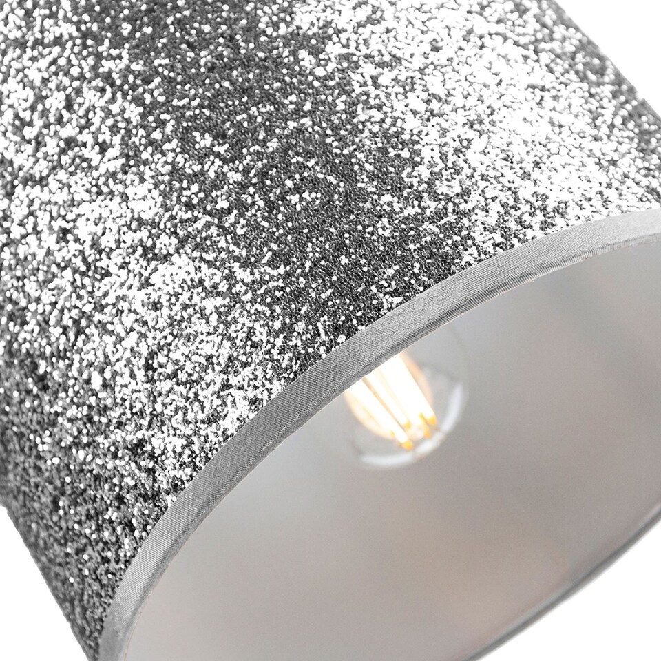 image 1 of Modern and Designer Bright Silver Glitter Fabric Pendant/Lamp Shade 30cm Wide | Silver | Silver | 1