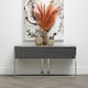 image 1 of Interiors by Premier Grey Hi‑Gloss Finish Console Table, Sleek Glossy Grey Top with Polished Stainless Steel Frame Grey