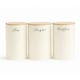 image 3 of 5pc Cream Bamboo Lid Kitchen Canister Set Bread Biscuits Tea Sugar Coffee