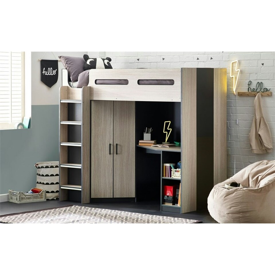 image 1 of Woodgrain and Anthracite Highsleeper - Single 3ft (90cm)