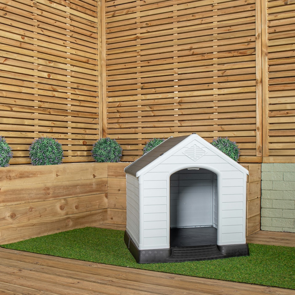 image 1 of 82 x 76cm Samuel Alexander Small Outdoor Plastic Dog House with Raised Bed White