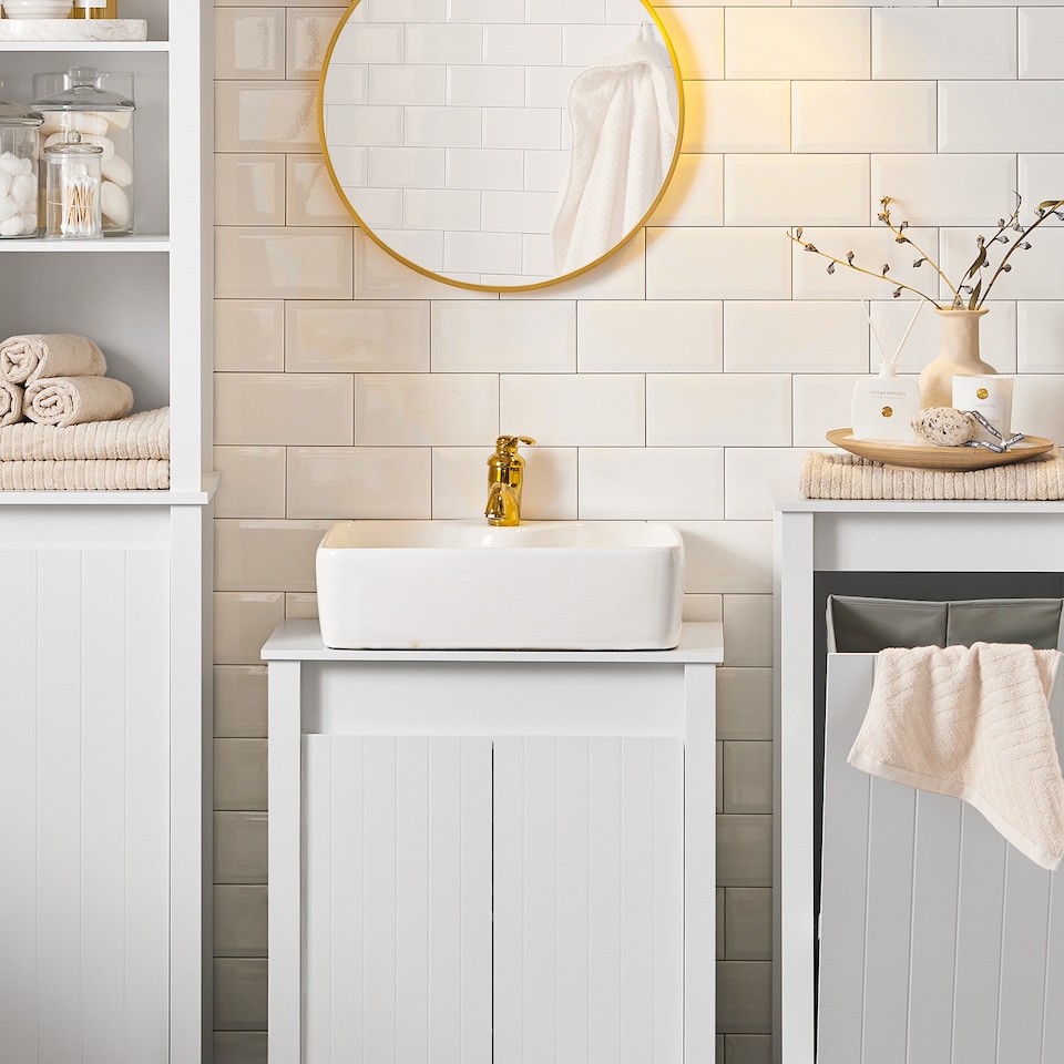 image 1 of SoBuy Compact Under Sink Cabinet with Adjustable Shelf, White, 23.6x13.4x25.8 inches, 14.3 kg - BZR101-W