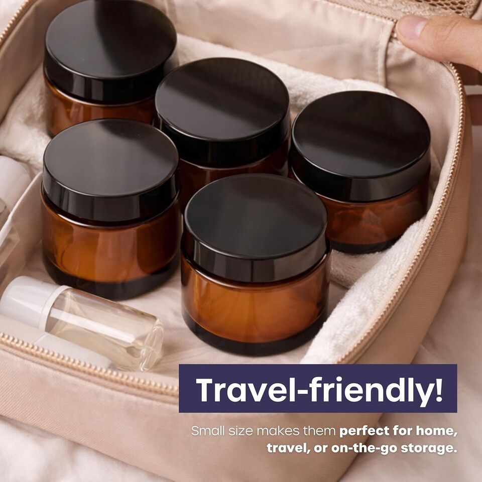 image 1 of Cosmetic Amber Glass Jar Set - UV Protection for Powder, Lotion and Cream