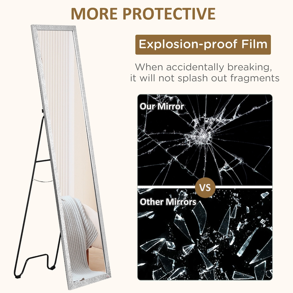 image 1 of HOMCOM Full Length Mirror Free Standing Mirror Dressing Mirror with PS Frame Modern Wall Mirror for Living Room and Bedroom 34  144cm, Silver